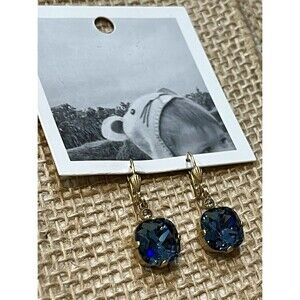 Anthropologie Earrings Blue Crystal Antique Gold Plated Brass NWT Old Money
